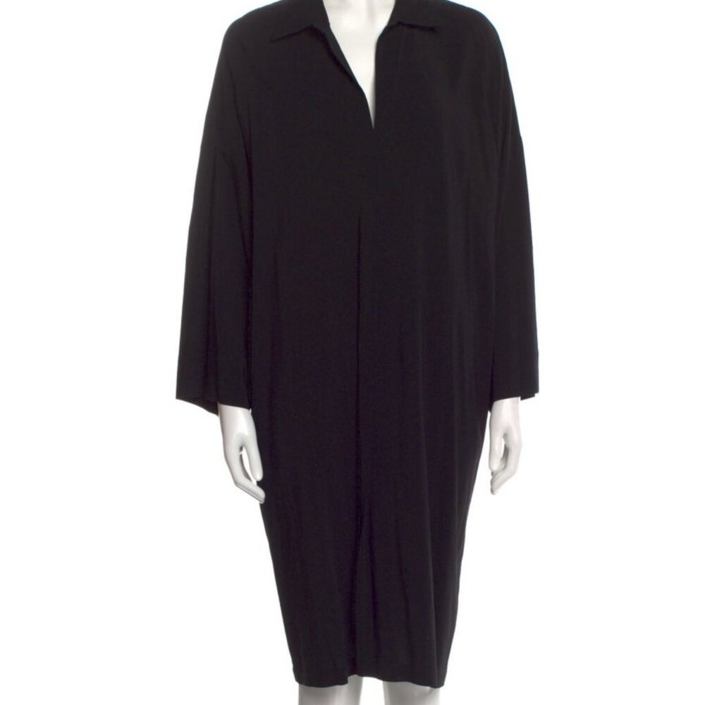 Vince V Neck Black Midi Minimalist Shift Dress
